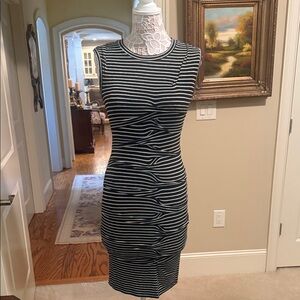 Nicole Miller Black and White Striped Midi Dress